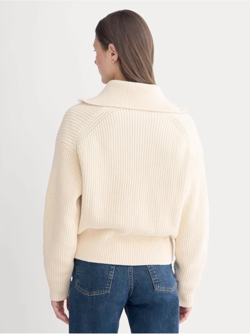 Everlane Everyday Knit Cotton Cream Zip-Up Ribbed Sweater - Picture 2 of 3
